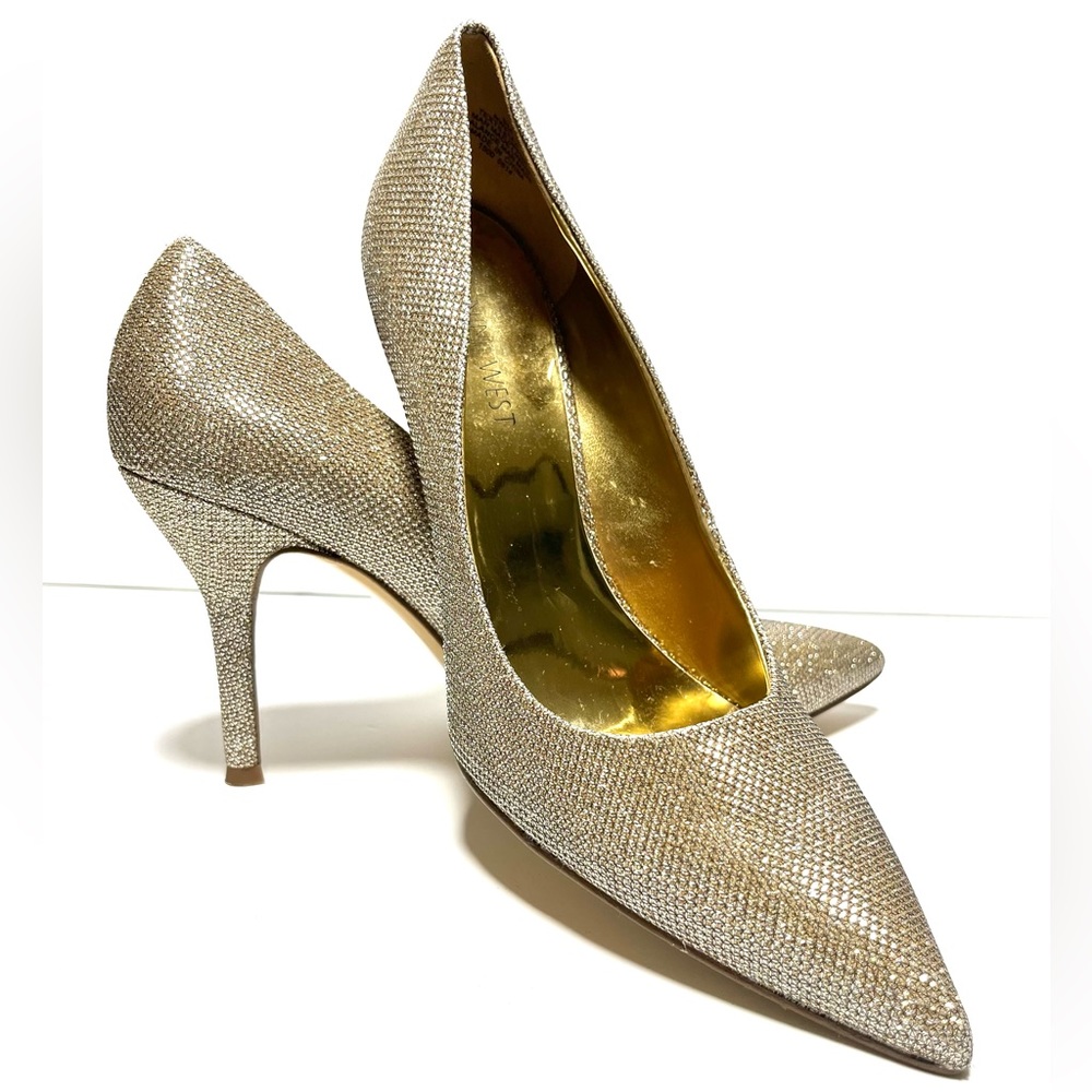 Nine West Silver Gold Pointy Toe Pumps Women size 9M